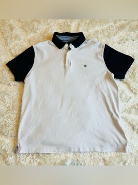 Tommy Hilfiger White Polo with Black Collar & Sleeves Size L